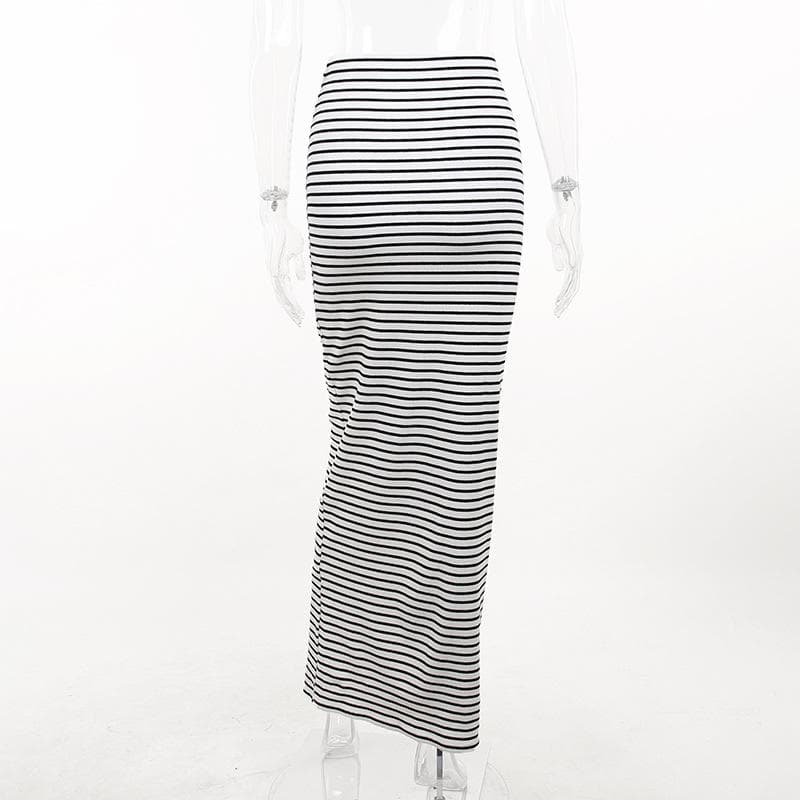 Ribbed striped contrast high rise maxi skirt