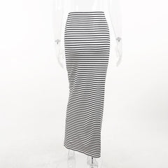 Ribbed striped contrast high rise maxi skirt