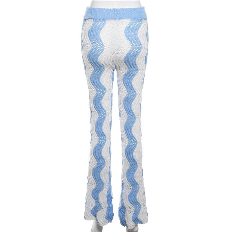 Contrast ripple knitted high rise flared pant