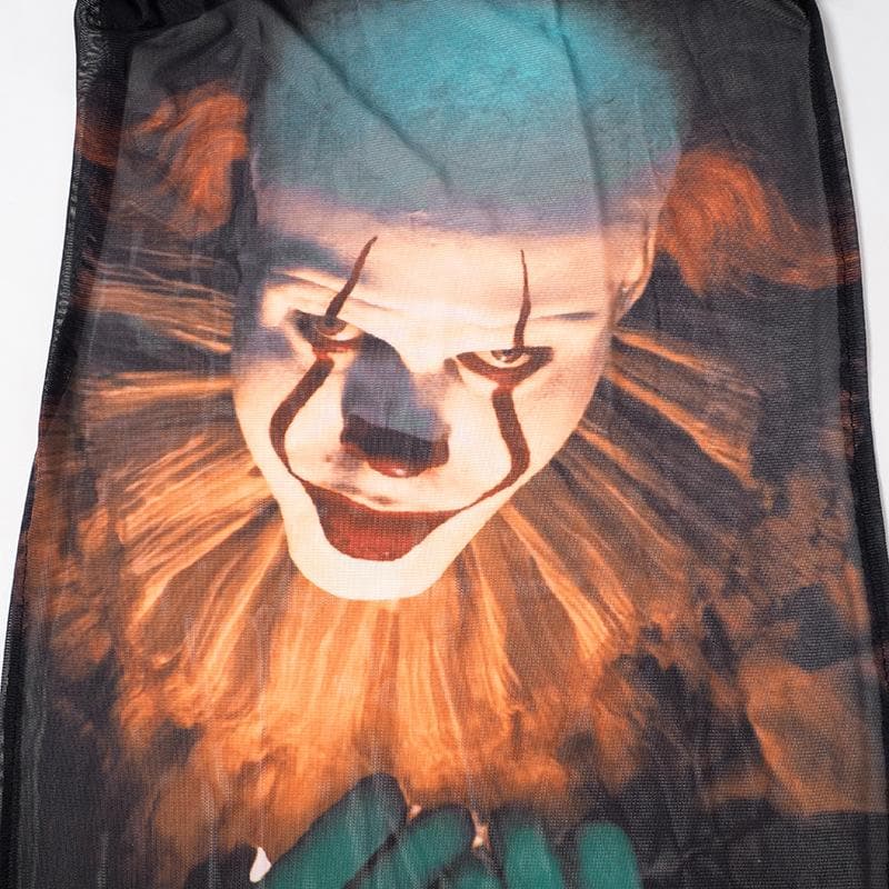 Langärmliges Maxikleid mit Joker-Muster und transparentem Netzstoff und Schlitz 