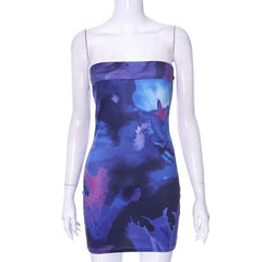 Tie dye contrast backless tube mini dress