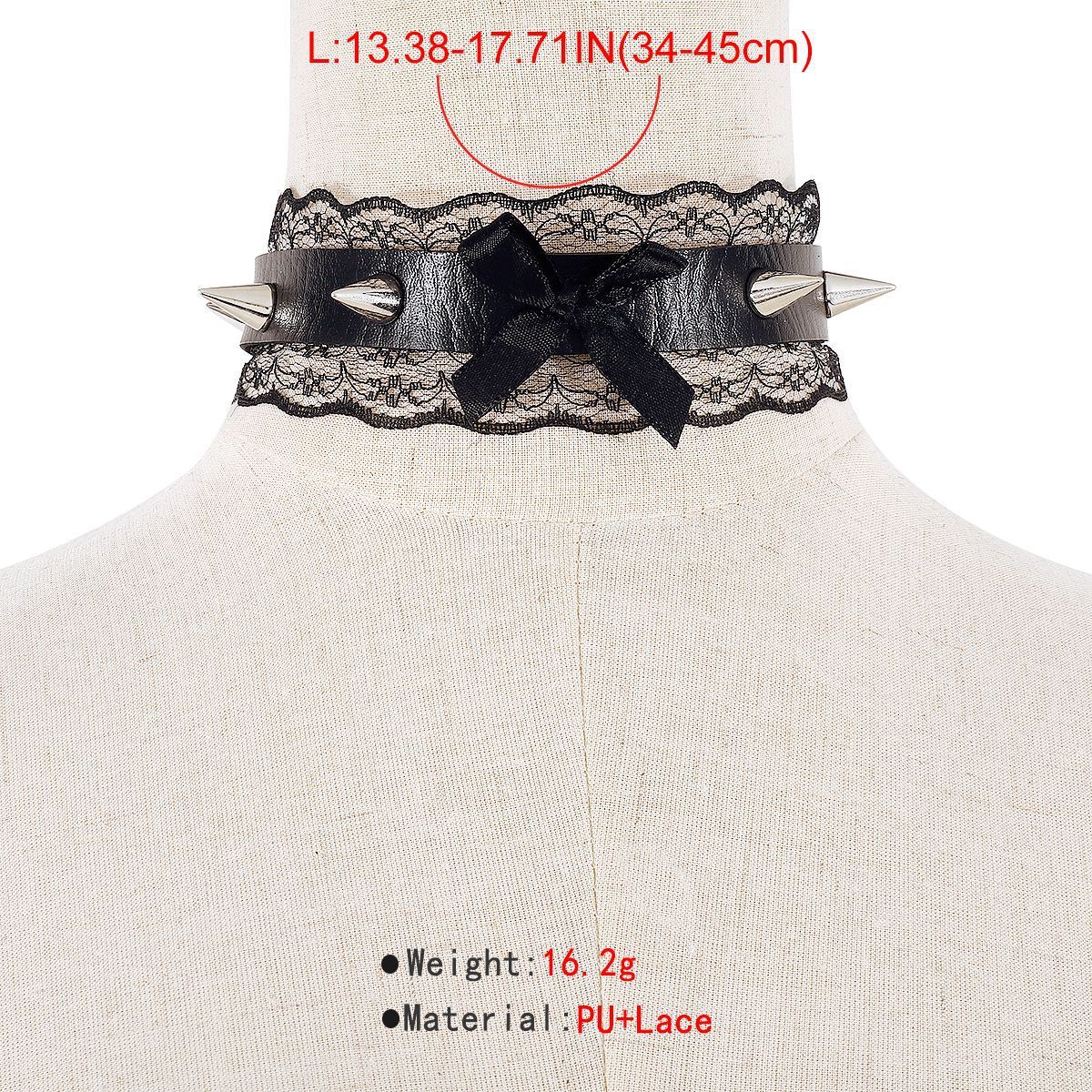 PU leather lace hem bowknot rivet decor chocker