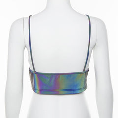 Laser metallic v neck backless cami crop top