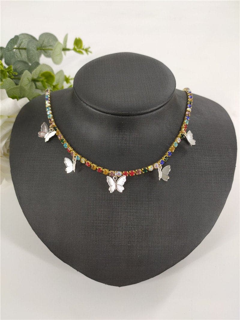 Rhinestone butterfly pendant necklace