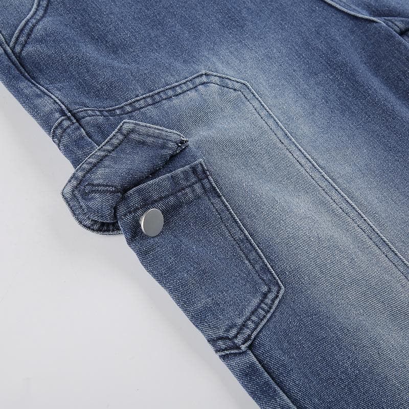 High rise straight leg button gradient pocket jeans