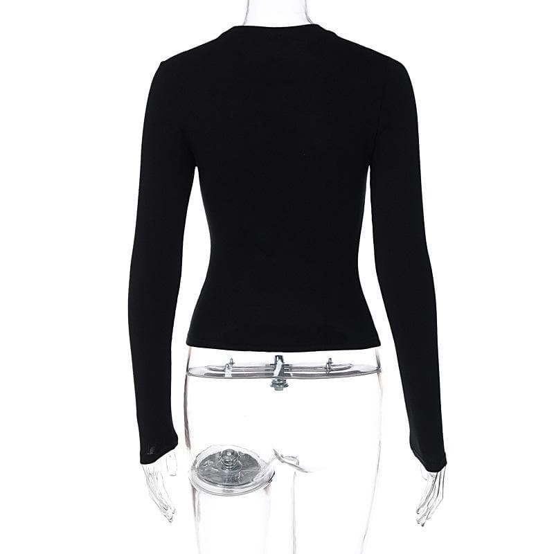 Long sleeve contrast body print crewneck top