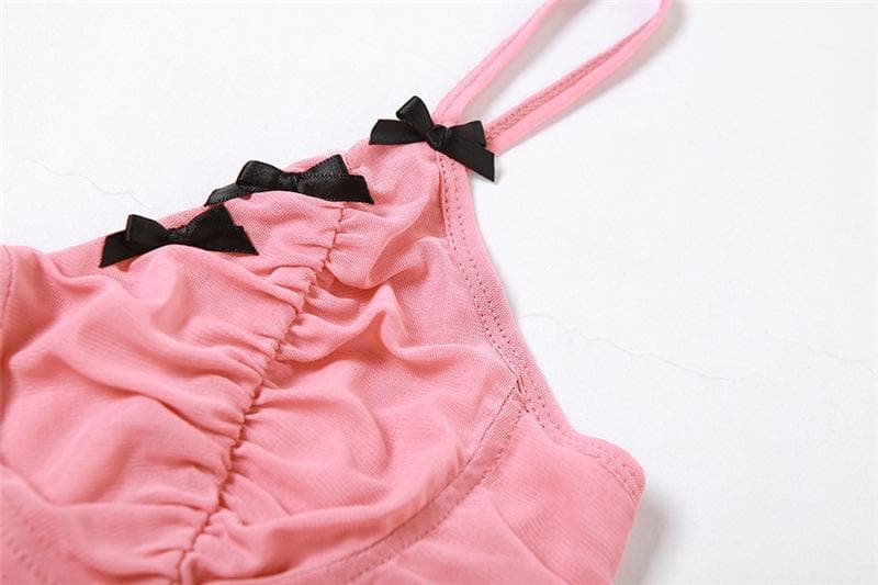 Rückenfreies Camisole-Top aus Netzstoff mit Schleife und V-Ausschnitt