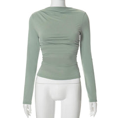 Ruched crewneck solid long sleeve top