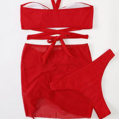 Knotted cross tie 3 piece bikini set