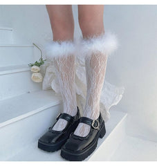 Feather lace hollow out knee high socks