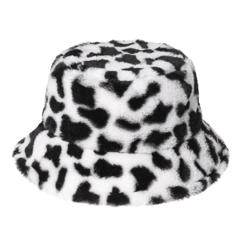 Cow contrast fluffy fisherman bucket hat