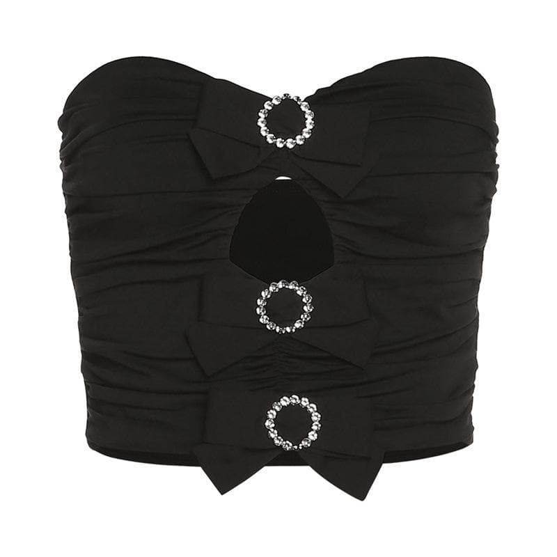 Hollow out bowknot tube top