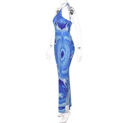 Halter tie back slit tie dye maxi dress