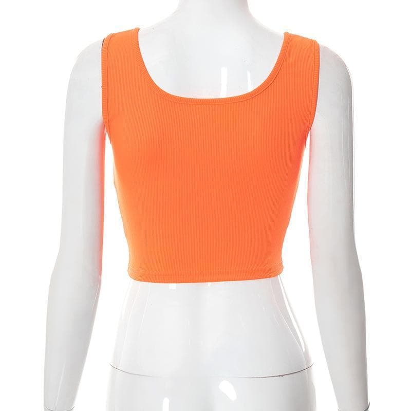 Hollow out sleeveless ribbed solid crop top