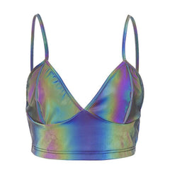 Rückenfreies Camisole-Crop-Top mit V-Ausschnitt in Laser-Metallic