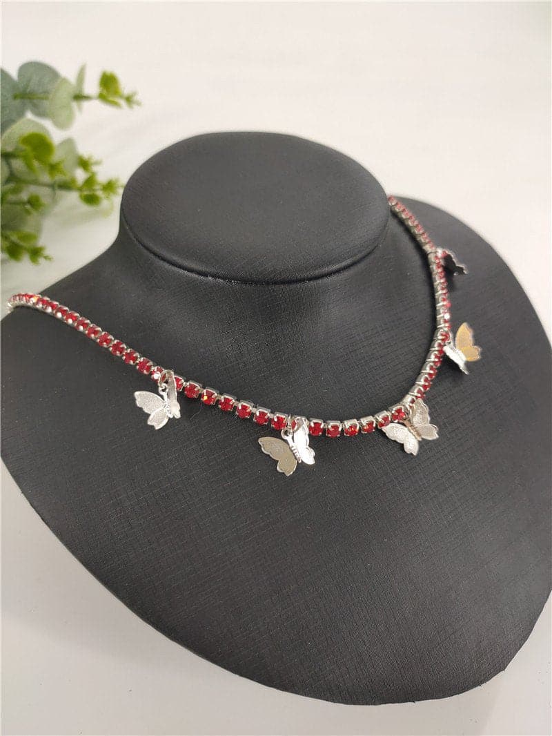 Rhinestone butterfly pendant necklace