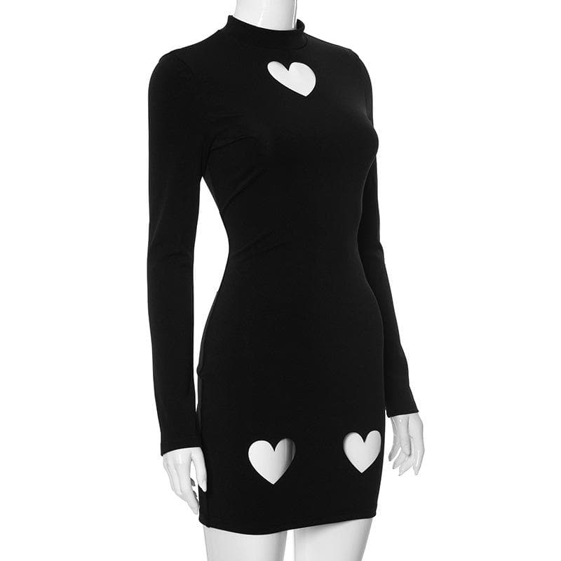 Vestido mini de cuello alto liso con mangas largas y abertura en forma de corazón 