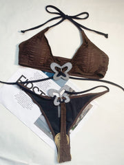 Neckholder-Bikini mit Schmetterlingsapplikation 