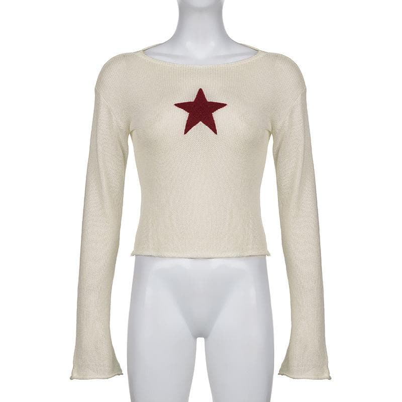 Knitted star pattern contrast long sleeve top