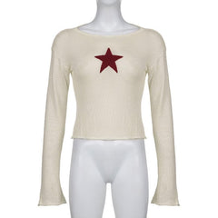 Knitted star pattern contrast long sleeve top