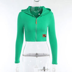 Hoodie zip-up solid long sleeve crop top