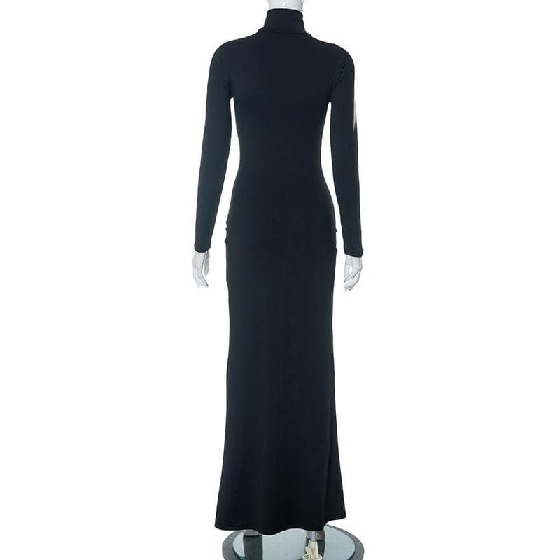 High neck long sleeve body print contrast maxi dress