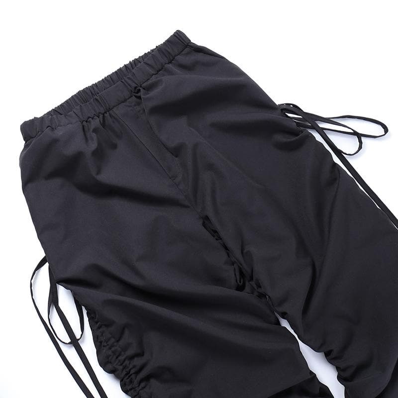 Drawstring self tie solid ruched pant