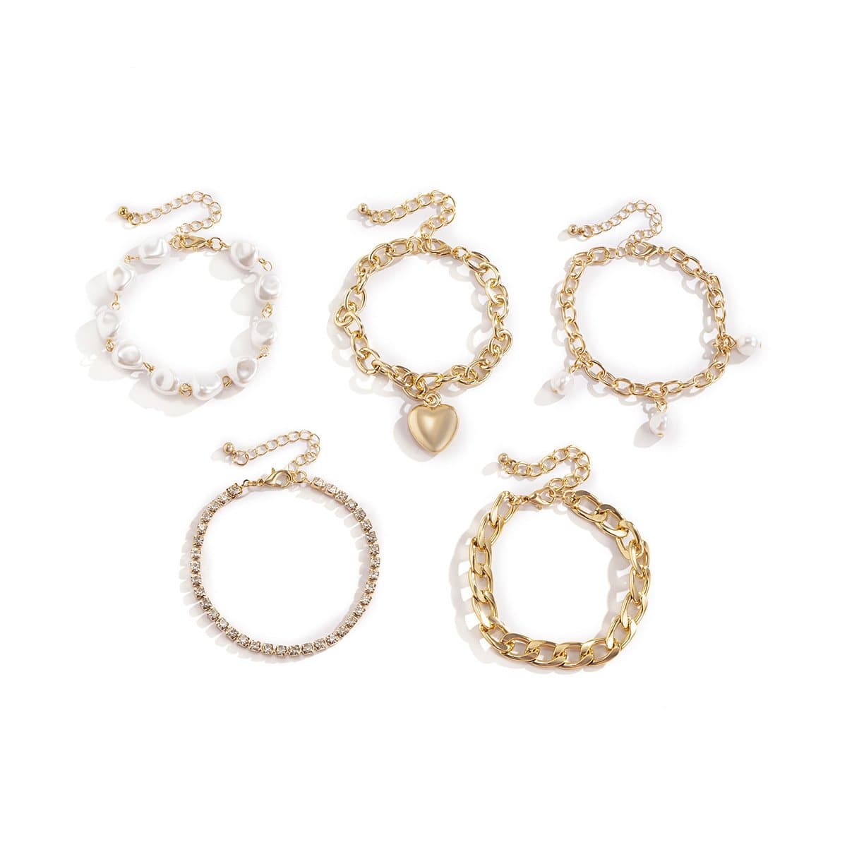 Pearl rhinestone chain 5 pcs bracelet