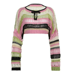 Knitted long sleeve multicolor crochet shrug top