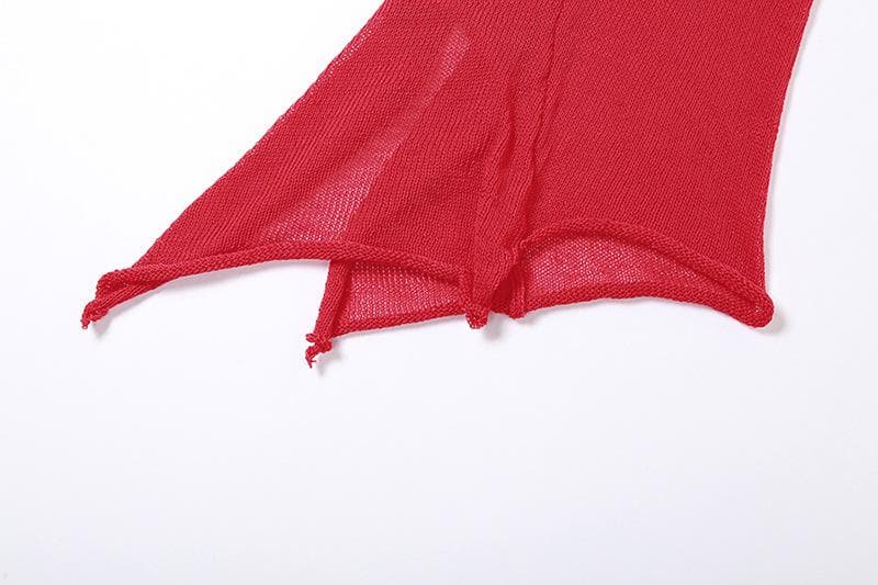 Gehäkeltes, durchsichtiges Neckholder-Minikleid zum Selbstbinden, unregelmäßig, einfarbig, rückenfrei