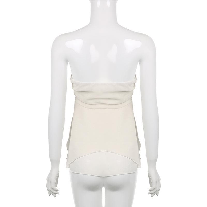 Chiffon ruched solid self tie zip-up backless tube top