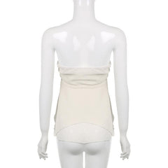 Chiffon ruched solid self tie zip-up backless tube top