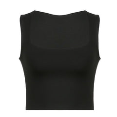 Double-layered square neck sleeveless solid crop top