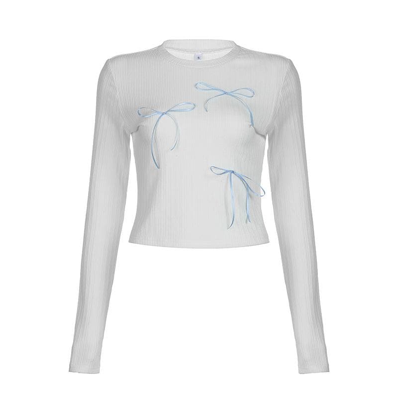 Bowknot contrast long sleeve crewneck top