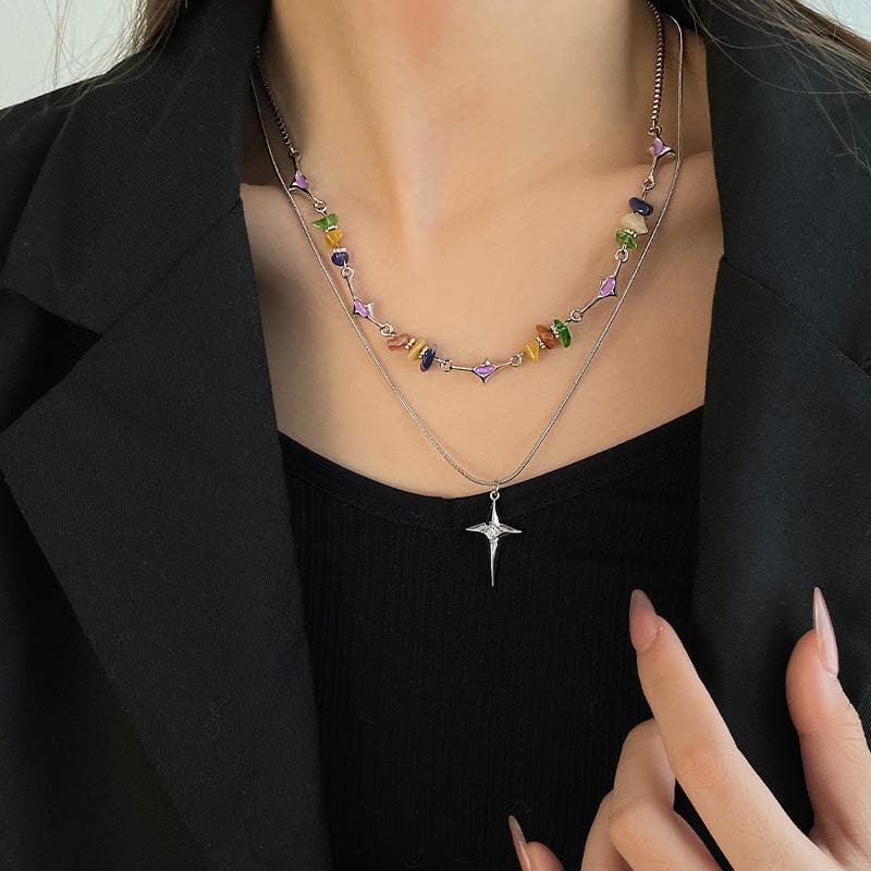 Gargantilla con colgante de estrella de piedra multicolor (2 unidades) 