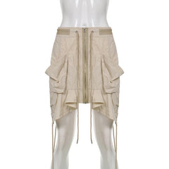 Rrawstring zip-up irregular cargo pocket mini skirt