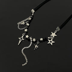 Star pendant irregular PU choker necklace