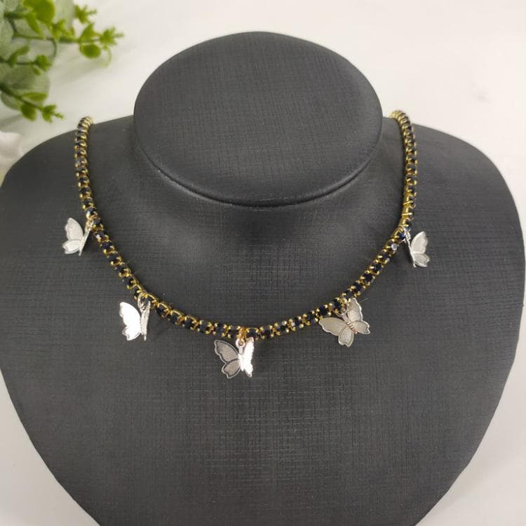 Rhinestone butterfly pendant necklace