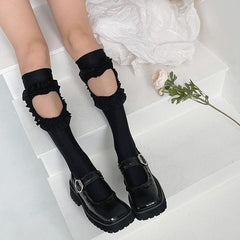 Hollow out heart shape solid knee high socks