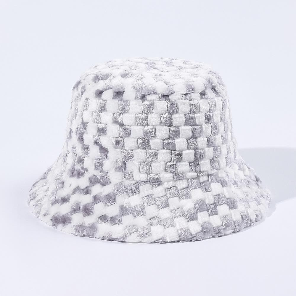 Plaid contrast fluffy fisherman bucket hat