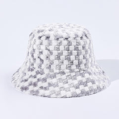 Plaid contrast fluffy fisherman bucket hat