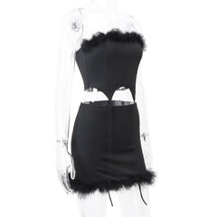 Feather solid backless tube mini skirt set