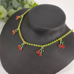 Cherry pendant multicolor choker necklace