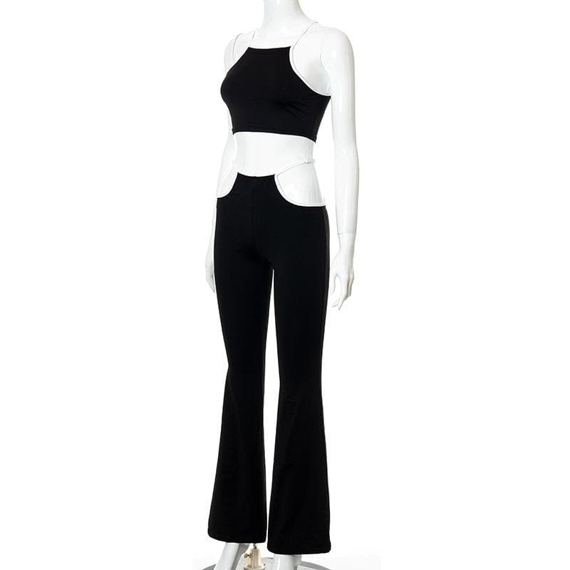 Hollow out contrast sleeveless flared pant set