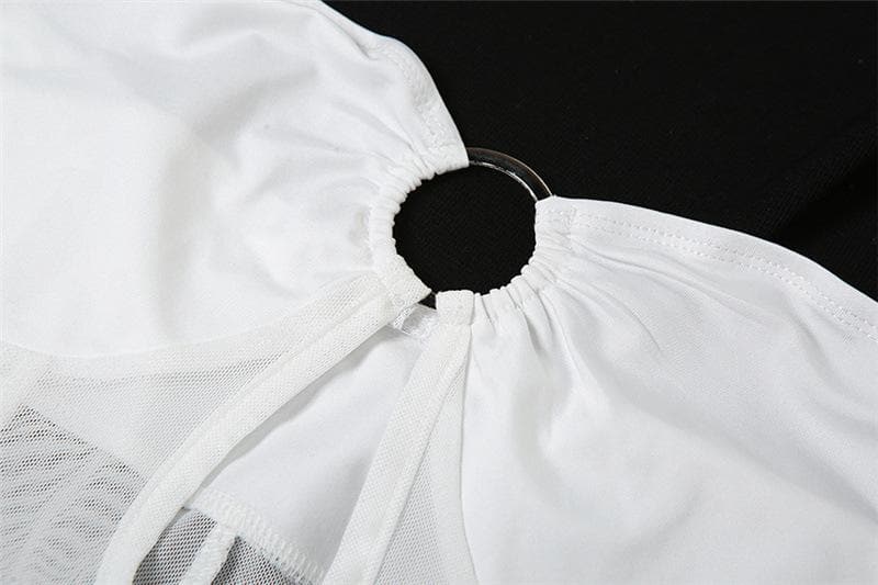 Durchsichtiges, rückenfreies Maxikleid mit O-Ring-Ausschnitt und ausgehöhltem Netzstoff