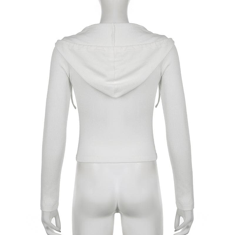 Ribbed solid zip-up hoodie long sleeve crop top