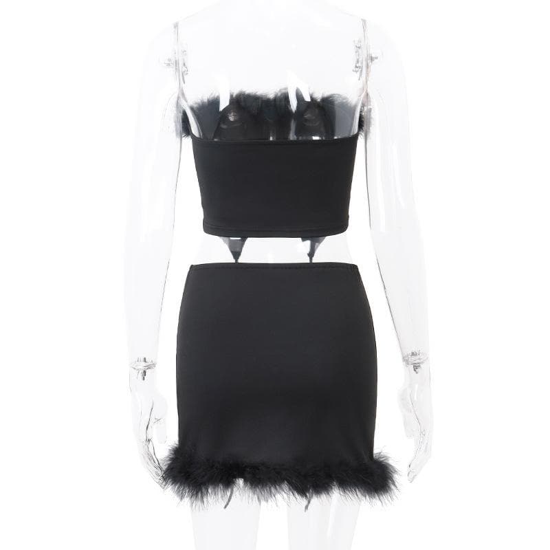 Feather solid backless tube mini skirt set