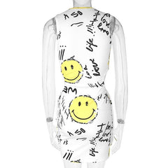 Smiley face pattern contrast hollow out sleeveless mini dress