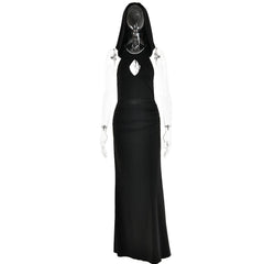 Hoodie solid sleeveless hollow out backless self tie maxi dress