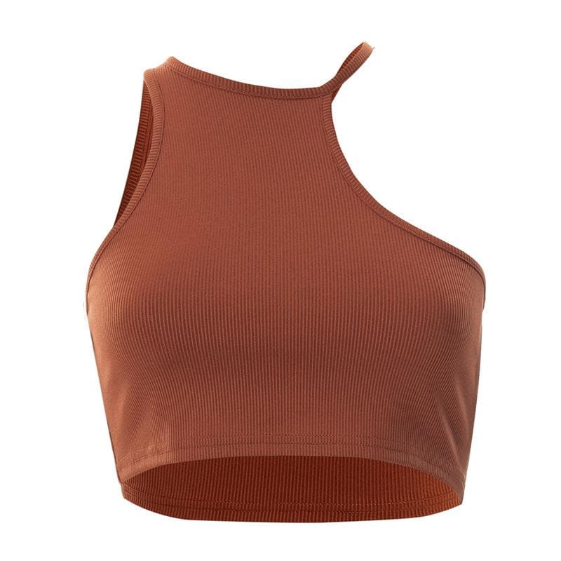 Ärmelloses, geripptes Crop-Top mit unregelmäßigem Neckholder 